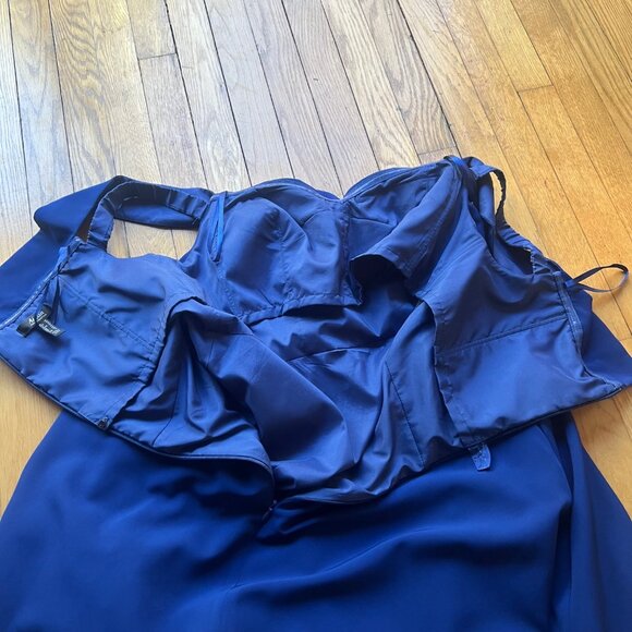 Aidan Mattox Size 14 Royal Blue Sweetheart Neck High Low Gown Cocktail Dress - Picture 15 of 16